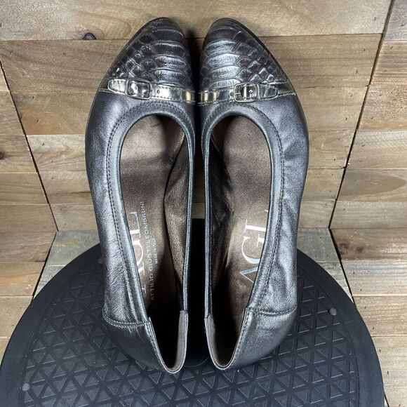 AGL Womens Size 9 Leather Ballet Wedge Heels Gray/Silver Snakeskin Toe Eur 39 - Picture 5 of 10